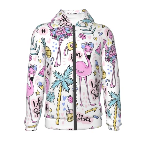 Summer with Flamingo Kids Pullover Hoodies Boys Zip Up Sweatshirts Girls Athletic Clothes with Pocket2