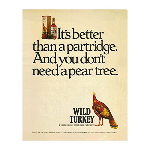 AMERICAN LUXURY GIFTS Wild Turkey Bourbon - Vintage Bar Wall Decor, Humorous Man Cave Art, Rustic Kitchen Print - 8x10 Unframed Print