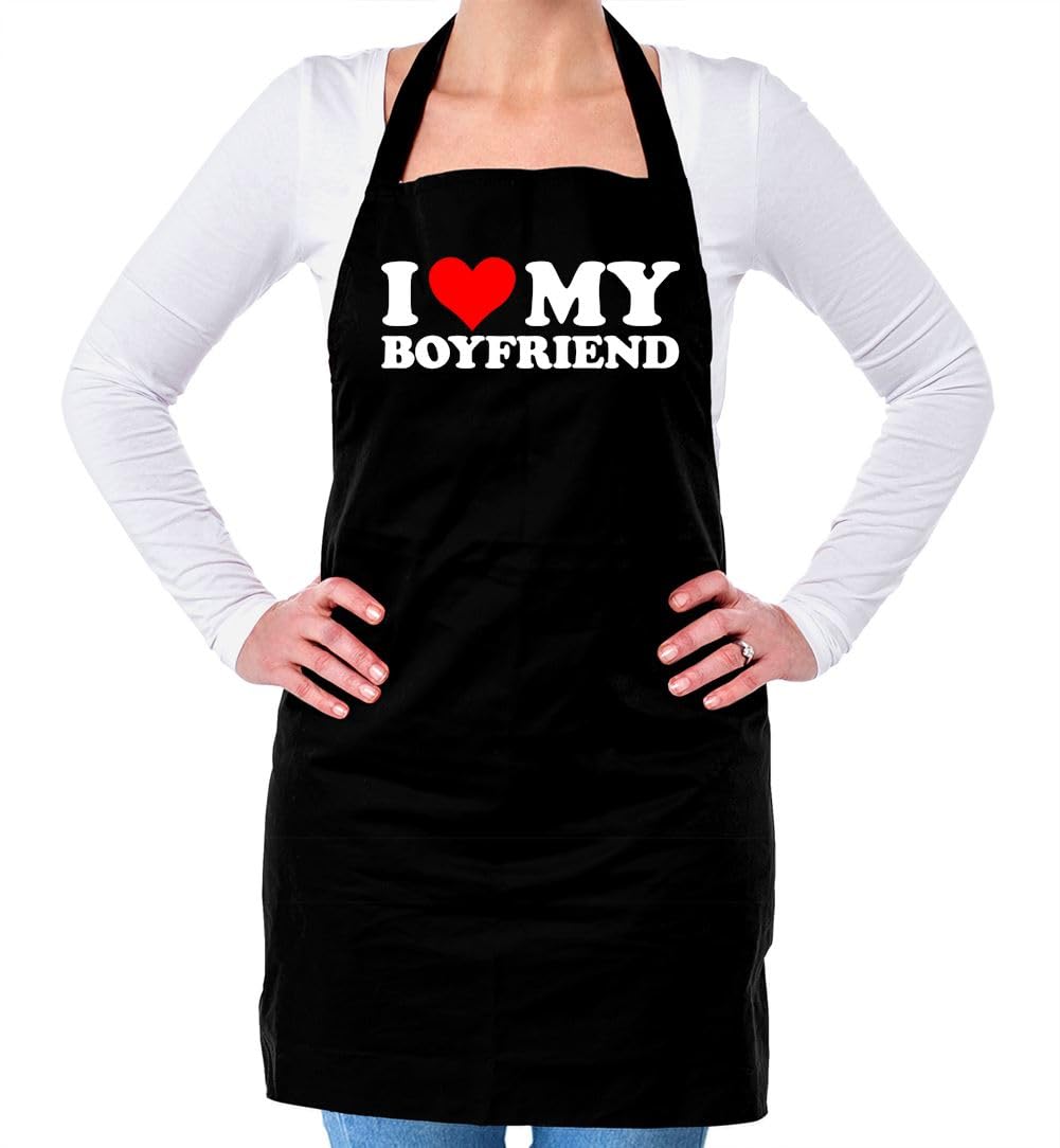 Dressdown I Love My Boyfriend - Unisex Adult Kitchen/BBQ Apron - Black - One Size