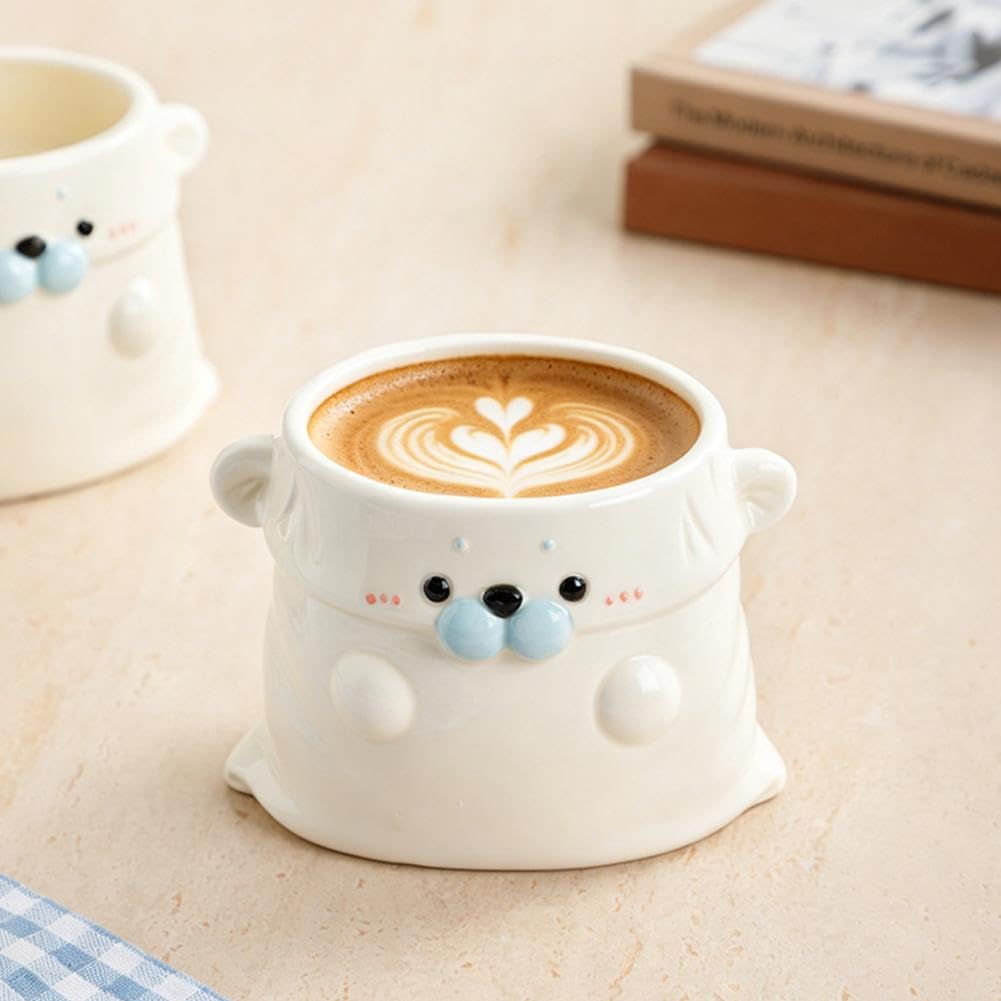 Tasse en céramique avec sceau mignon - 500 ml - Fabriquée à la main - Esthétique - Motif dessin animé - Cadeau unique pour les amoureux des animaux, parfait pour les anniversaires et les occasions