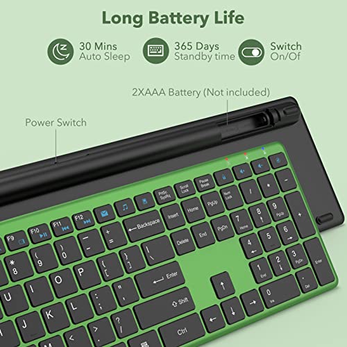 Wisfox Wireless Keyboard, Ultra Slim Silent Computer Keyboard, Full Size 2.4G Usb Keyboard With Number Pad For Pc/Desktop/Laptop/Notebook, Green #TOP3