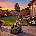 Ultym 32" H Resin Owl Tree Trunk Fountain Outdoor, Forest Style 4-Tiers Water Feature Outdoor with Lights, Soothing Cascading Waterfall for Patio, Backyard, Garden or Porch
