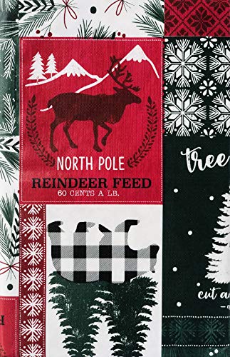 Happy Holiday Forest Country Christmas Tree Farm, Reindeer And Bears Patchwork Vinyl Flannel Back Tablecloth (60 Round) #TOP1