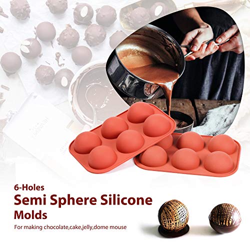image for VINMEN 6-Holes Medium Semi Sphere Silicone Molds for Chocolate,Baking 