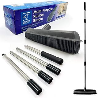 Rubber Broom Carpet Brush Indoor Floor & Carpet Sweeper Silicone Bristle Remove Pet Cat Dog Hair From Flooring Pile Rug with Long Collapsible Handle Kitchen Floor Cleaning Sweeping Brush Rake