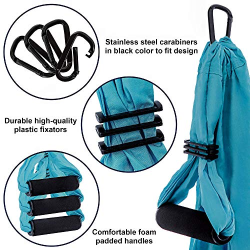 Aerial Yoga Swing Set - Yoga Hammock Trapeze Swing - Trapeze Yoga Kit - Flying Yoga Inversion Tool - Antigravity Ceiling Hanging Yoga Sling - Adult Kids Arial Door Yoga Swing (Sea Wave)