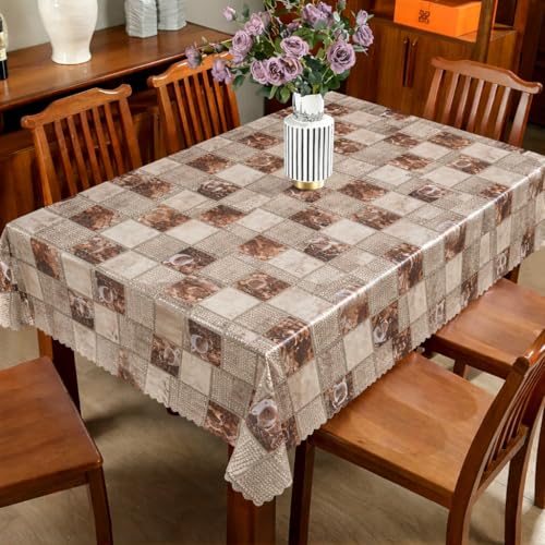 Image of Dakshya Industries PVC Waterproof Dining Table Cover 54x78 Inch for 6 Seater | Floral Printed Washable Oilproof Dustproof Table Cloth for Home Kitchen Dining Table (Royal Weave)