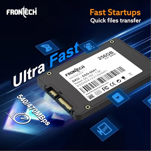 Image of FRONTECH 256GB Internal SSD, 2.5 SATA3, QLC+SMI, Low Energy Consumption, Ultra Fast with Read /Write Speed Upto 540 /470 Mbps, (SSD-0041, Black & White)