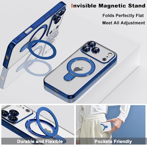 ETPESOK Compatible with iPhone 17 Pro Max Case with Magnetic Ring Stand [Compatible with Mag-Safe] [Full Camera Lens Protector] Plating Clear Phone Case for iPhone 17 Pro Max 6.9", Blue by ETPESOK - Used condition - Image 7