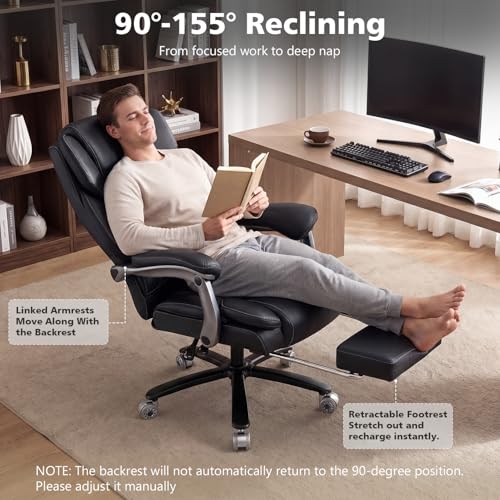 Image of Indulgear 500lbs Heavy Duty Comfy Office Chair, Reclining Big and Tall Office Chair for Heavy People, High Back Executive Chair with Adjustable Lumbar Support,Pocket Spring Cushion