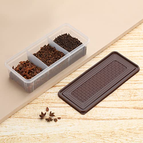 Image of MAGIC SPOON Multipurpose 3 Section Storage Container | Spice Box, Pickle Jar, Fridge Organizer, Dry Fruit, Vegetable & Kitchen Storage Container- 2000ml X 2 Pack (BROWN)