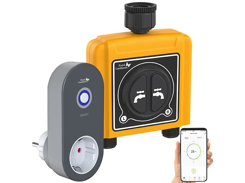 Royal Gardineer WiFi Bewässerung: WLAN-Bewässerungscomputer mit Dual-Bewässerungs-Ventil & App-Steuerung (Bewässerungscomputer Android)