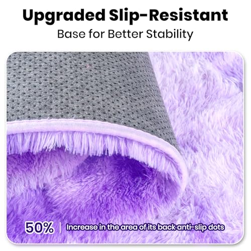 Zentavio Purple Rugs for Girls Room 4x6 Area Rugs for Living Room Carpet for Bedroom Washable Soft Fluffy Shag Aesthetic Plush High Pile Throw Rug for Nursery Kids Room Dorm Room Tie-Dyed