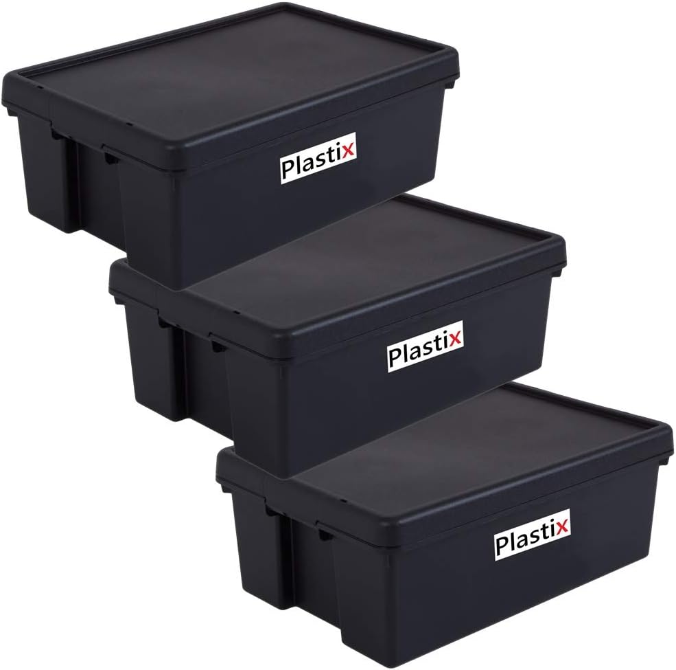 Plastix 3 X Heavy Duty Strong Recycled Plastic Storage Box Boxes With