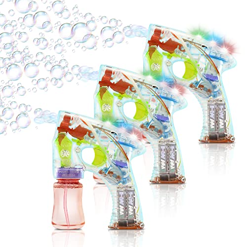 ArtCreativity Light Up Bubble Gun - Set of 3 - Medium Lightweight Design - Perfect for Summertime - Fun, Engaging and Entertaining - Party Favor, Amazing Gift Idea Boys Girls - Batteries Included
