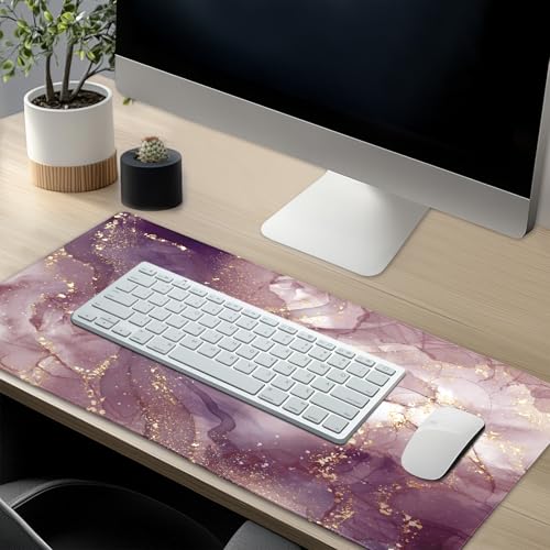 Image of Pink Marble Extended Gaming Mouse Pad Non-Slip Rubber Base Purple Large Mousepad 31.5x11.8in with Stitched Edge Waterproof Thick Keyboard Pads Computer Desk Laptop Mats for Work Game Office