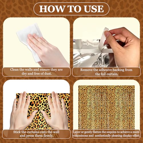 Image of Leopard Print Foil Fringe Curtains & Garlands Set, 2 Pack 3.3x6.6ft Photo Booth Backdrop with 2 Matching 13.1ft Garlands for Bachelorette, Birthday & Wild Animal Party Decor