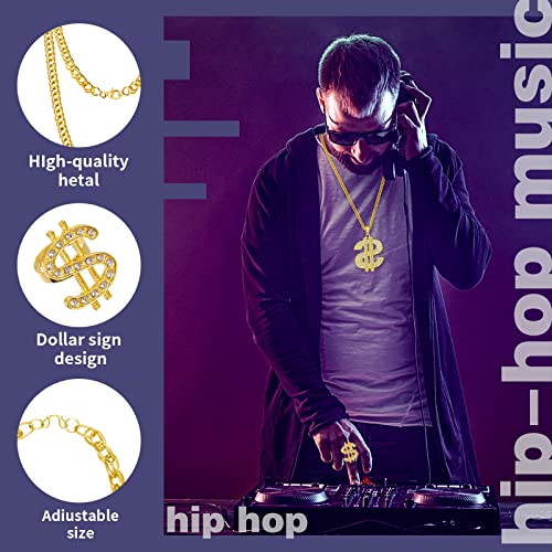 Hip Hop Costume Kit for Women Men, 80s/90s Chunky Rapper Gangster Accessories Set Fancy Dress with Baseball Cap Hat Dollar Necklace Sunglasses Gold Bracelet Ring Outfits for Disco Theme Dress Up Party - Image 3