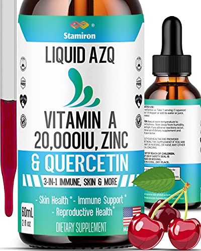 Vitamin A Liquid Zinc Drops Quercetin Supplement 20,000 IU - Immune Defense Immunity Vitamins Supplement Support Booster - VIT AZQ for Skin Health, Eye, Vision, Reproductive & Antioxidant Support