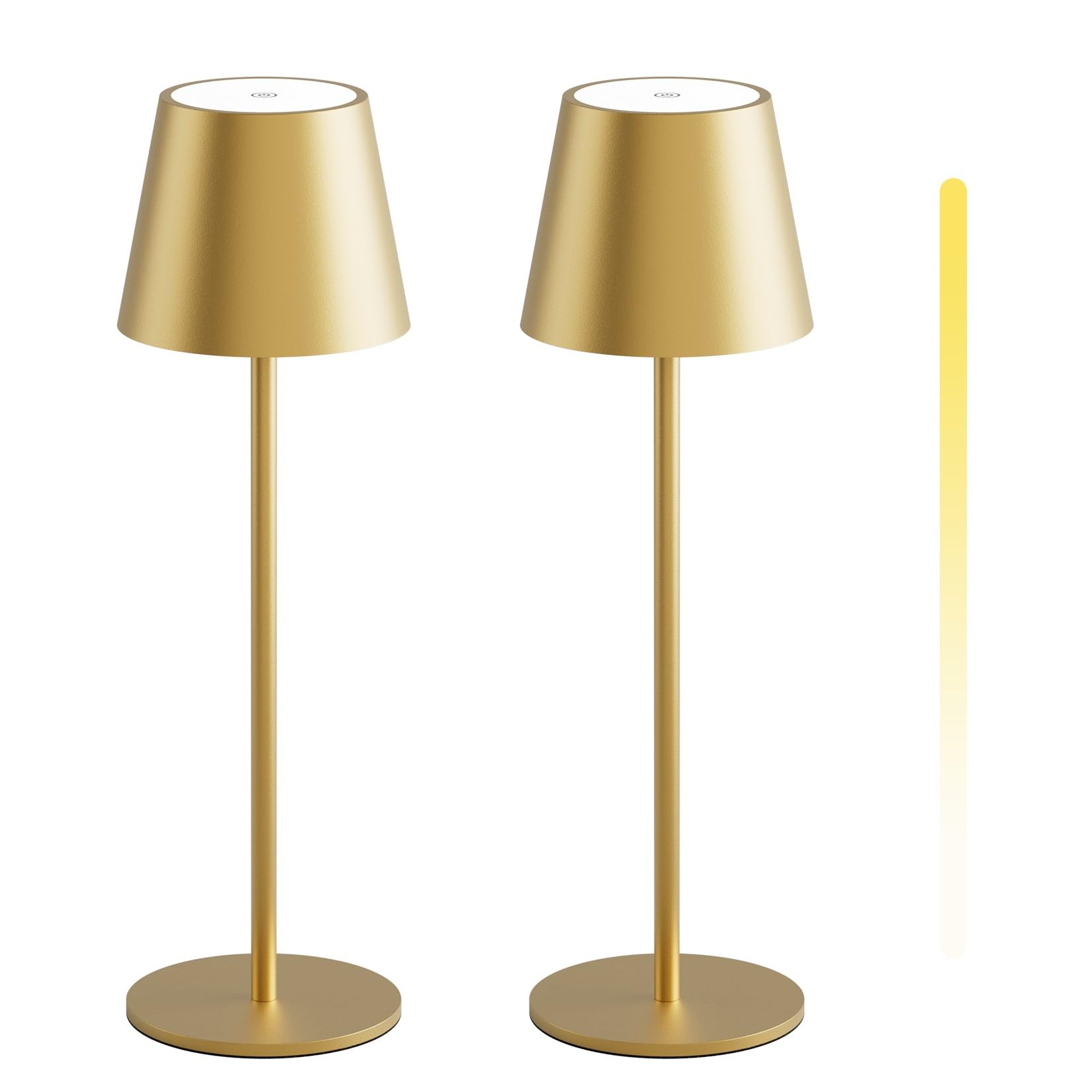 K-Bright 2 piezas Lámpara de mesa LED regulable, recargable, Temperatura tricolor(3000K/4000K/6000K), lámpara de mesa inalámbrica IP54 resistente al agua, jardín, balcón(Dorado)