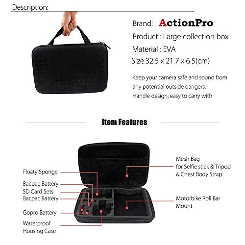 Image of Action Pro Large Size Carrying Case Compatible with GoPro Hero 13 12 11 10 9 8 7 6 5 4 3+ 3 SJCAM YI Noise Play DJI OSMO and Other Action Cameras