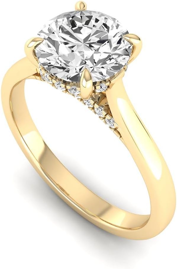 IGI Certified 2.15 Carat Round Lab Grown Diamond (D, VS1) 14K Gold Hidden Halo Solitaire Engagement Wedding Ring For Women