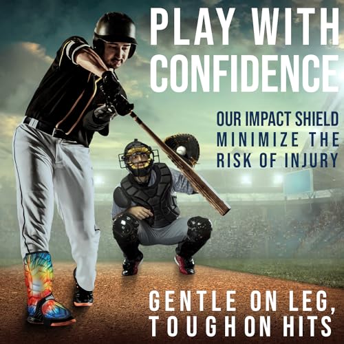 Exxact Sports Batter's Baseball Leg Guard with Adjustable Straps, Shin Guard Baseball - (Tie Dye, Adult - Left Handed Hitter)