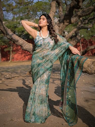 Image of MIRCHI FASHION Saree for Woman Organza Floral Printed | Lightweight Elegant Traditional Sari with Matching Blouse Piece