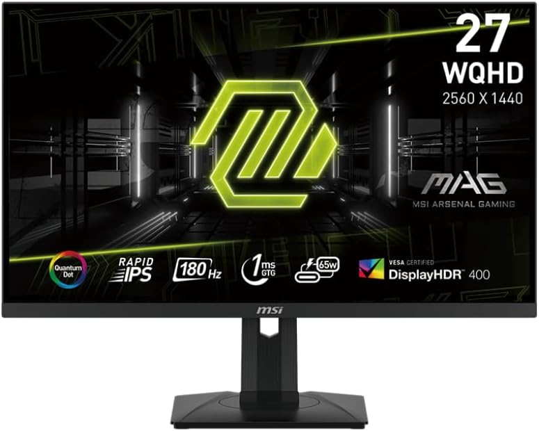 msi MAG 274QRF QD E2 27-inch 2560 x 1440 (QHD) Gaming Monitor, 180Hz, Adaptive-Sync, HDR Ready, HDMI, VGA Port, VESA Mountable, Tilt, 4-Side Slim Bezel, 1ms, Black
