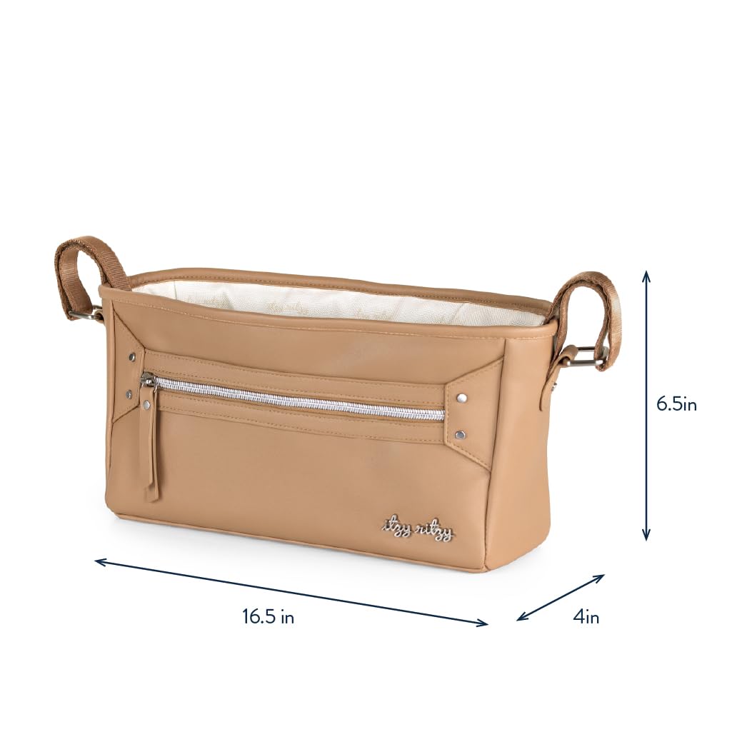 Itzy Ritzy Verstellbarer Kinderwagen-Organizer – Kinderwagen-Organizer-Tasche mit Fronttasche mit Reißverschluss, 2 integrierten Innentaschen und verstellbaren Riemen, passend für fast jeden
