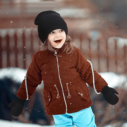 Image of Mittens Gloves Beanie Hat Set for Kids Baby Toddler, Winter Cute Soft Thick Warm Knit Pullover Cap Set for Boys Girls (Navy Blue)