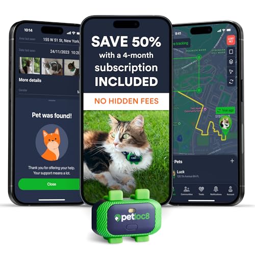 Cat GPS Tracker – Smallest Waterproof Pet Tracking Device with App, Real-Time Location, Smart Alerts & Geo-Fence, Long-Life Battery, Collar-Compatible – iOS & Android (4-Mo Subscription Included)