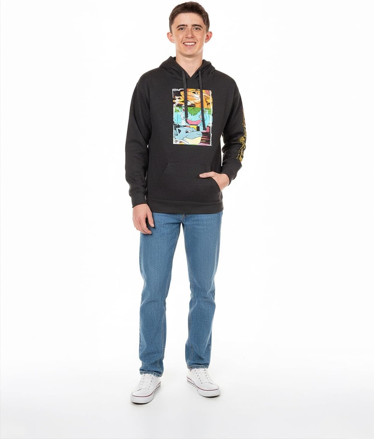 Mad Engine Pokemon Men's Distortion Box Charizard Venusaur Blastoise Hooded Sweatshirt Pullover Hoodie