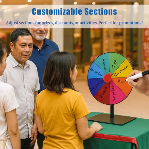 Bolsdoic Spinning Prize Wheel - 8\'\' Color Prize Wheel with Stand, 8 Slots Table Spinner for Trade Shows, Carnivals and Home Games