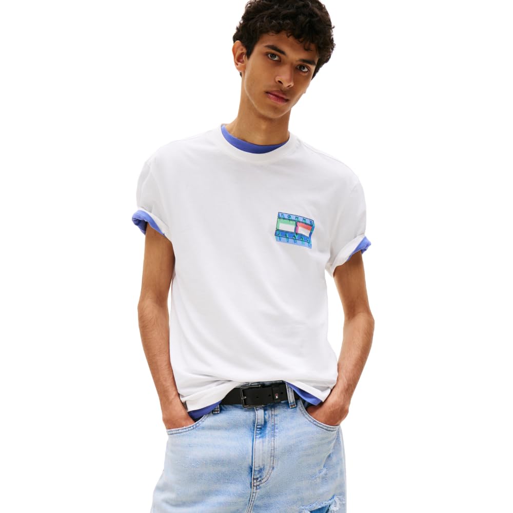 Tommy Jeans Short Sleeve Cotton T-Shirts with Blurred Printed Flag Graphic T-Shirt in Cotone a Maniche Corte con Grafica Stampata sfocata Uomo (Pacco da 1)