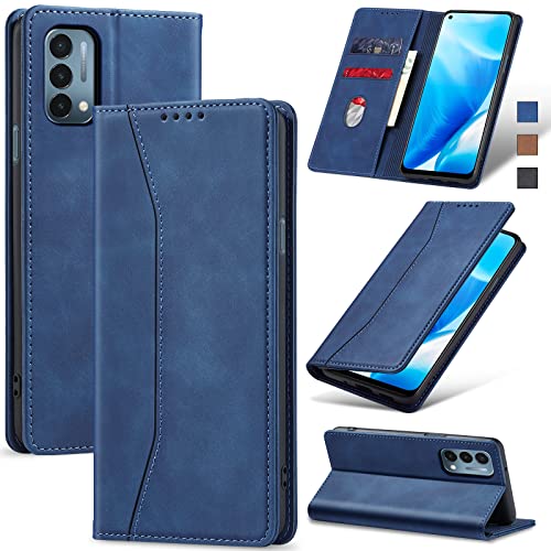 Image of Jasonyu Flip Wallet Case for OnePlus Nord N200 5G,Leather Magnetic Folio Cover with Card Holder,Kickstand - TPU Shockproof Durable Protective Phone Case,Blue