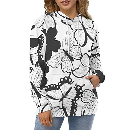 Hoodie imprimé 3D papillon noir avec manches longues - 5