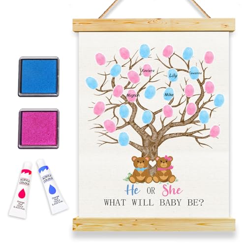 Image of QZCYU Teddy Bear Baby Shower Decorations, Gender Reveal Party Decorations Gifts Ideas, Baby Shower Party Supplies, Thumbprint Hanging Paintings,We Can Bearly Wait(12x15in)