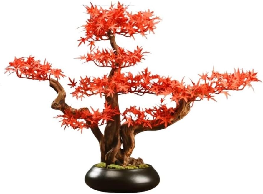 Fake Plants Artificial Bonsai Tree with Ceramic Pot Decorative Fake Red Maple Plants for Living Room, Office, Tea Room Decor