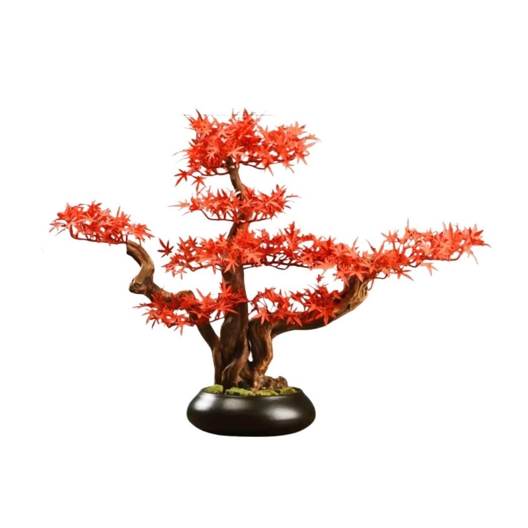 IUokLU Artificial Bonsai Artificial Bonsai Tree with Ceramic Pot Decorative Fake Red Maple Plants for Living Room, Office, Tea