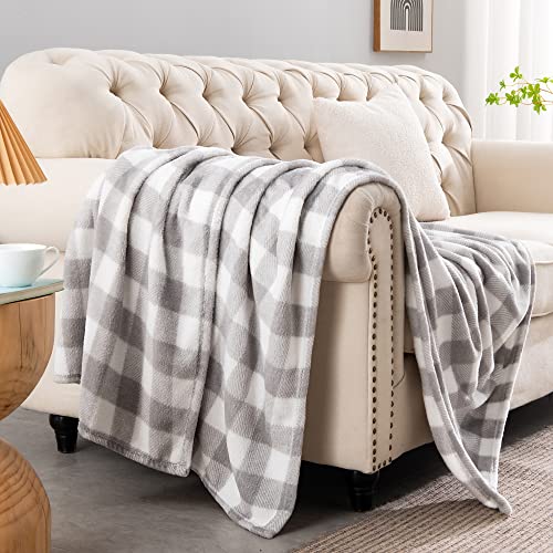 Image of BEDELITE Plaid Fleece Throw Blanket, Grey & White Buffalo 50x60 Throw | 100% Polyester Microfibe, Soft Cozy, Lightweight Warm, Classic Buffalo Plaid, Room Decor, Machine Washable, for Couch Bed