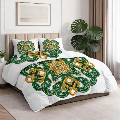 White Green Comforter Set 3 Piece King - Simple Art
