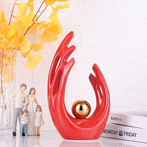 Lccck 12'' H Red And Gold Abstract Art Ceramic Statue Sculpture, Home Modern Centerpiece Dinner Table, Kitchen, Bathroom Mantelpiece Coffee Table Office Entryway Aesthetic Decoration Big #TOP4