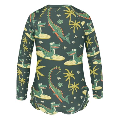 Crocodile Surfer Cartoon Girls Long Sleeve Swimsuits One Piece Zipper Bathing Suit UPF 50+ Rashguard Swimwear3