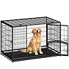Fobyfurny Heavy Duty Dog Crate, 4-Door Metal Dog Cage, 122 x 74.5 x 80.5 cm, Dogs Cage with Side Door and Removable Tray, Easy to Clean, Large Pet Cages, Indoor Dogs Crate, Black, FPDC103FB1