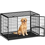 Fobyfurny Heavy Duty Dog Crate, 4-Door Metal Dog Cage, 122 x 74.5 x 80.5 cm, Dogs Cage with Side Door and Removable Tray, Easy to Clean, Large Pet Cages, Indoor Dogs Crate, Black, FPDC103FB1