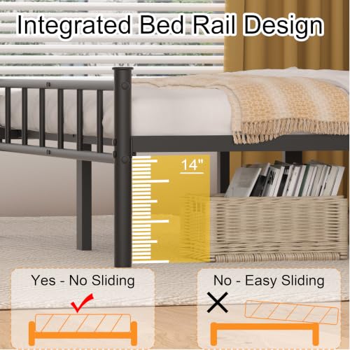 Full Bed Frame with Headboard,Steel Slat Support,Easy Assembly