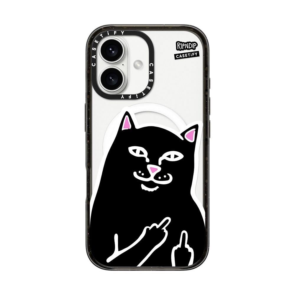 CASETiFY Impact Case for iPhone 16 [RipNDip Colab / 4X Military Grade Drop Tested / 8.2ft Drop Protection/Compatible with Magsafe] - Lord Jermal - Clear Black