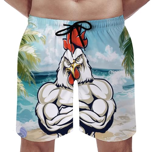 Funny Rooster Men's Swim Trunks Chicken Beach Sea Wave Board Shorts Hawaiian Summer Bathing Pants with Pockets4