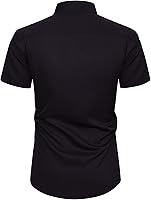 Vista 21 de Alimens & Gentle - Camisas de vestir con bolsillo y manga corta, de color liso y sin arrugas, estilo casual con botones, para hombres